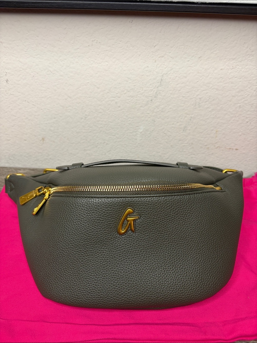 Fall Glam-aholic Fanny Pack Olive Green Pebbled Vegan Leather Crossbody